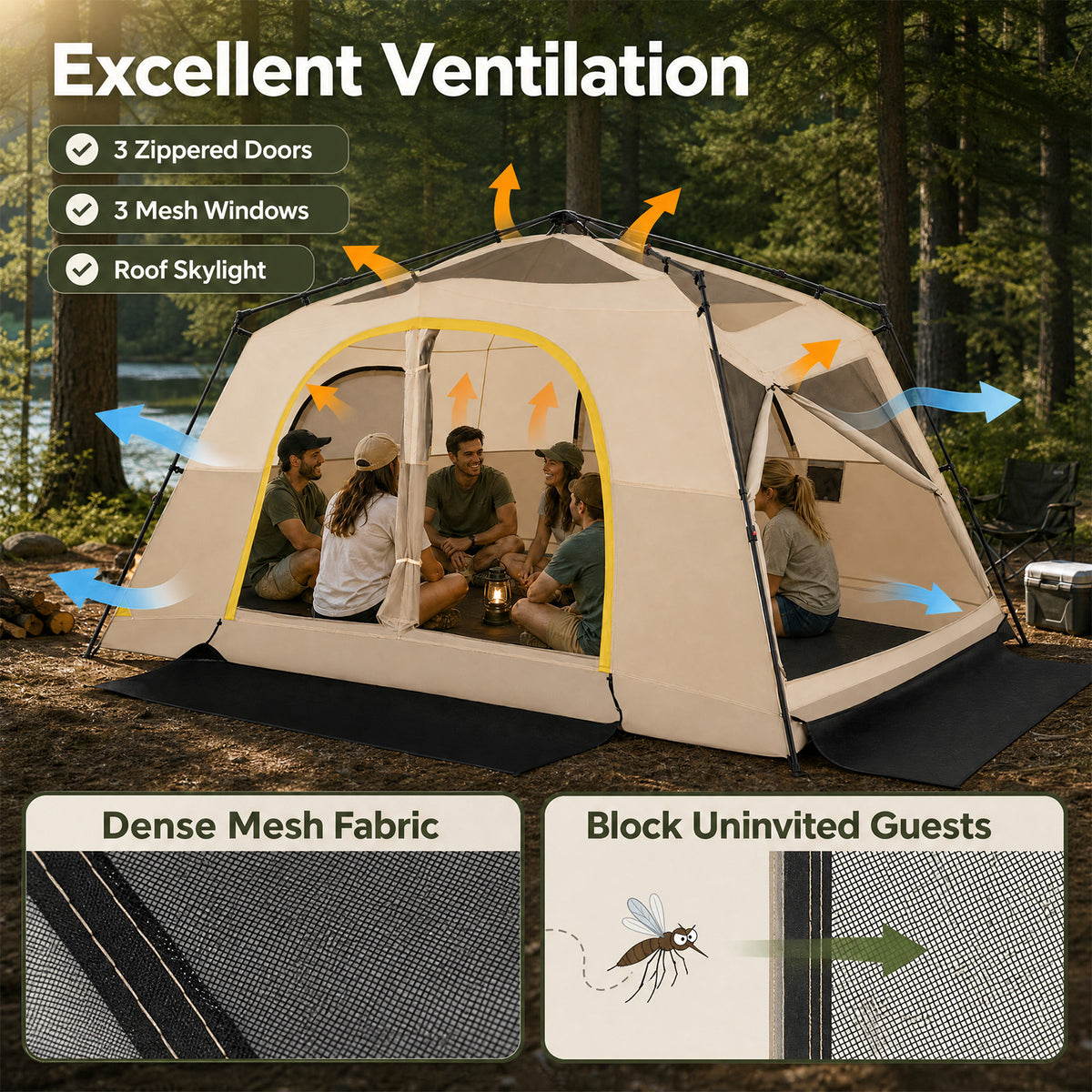 399 x 267 cm 10 Person Instant Cabin Camping Tent with Rainfly-Brown