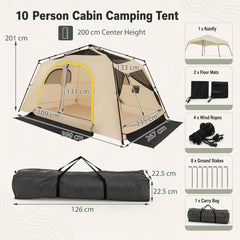 399 x 267 cm 10 Person Instant Cabin Camping Tent with Rainfly-Brown