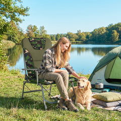 Outsunny Camping Chair Padded Reclining Folding Chair with Wide Armrests for Adults Camouflage