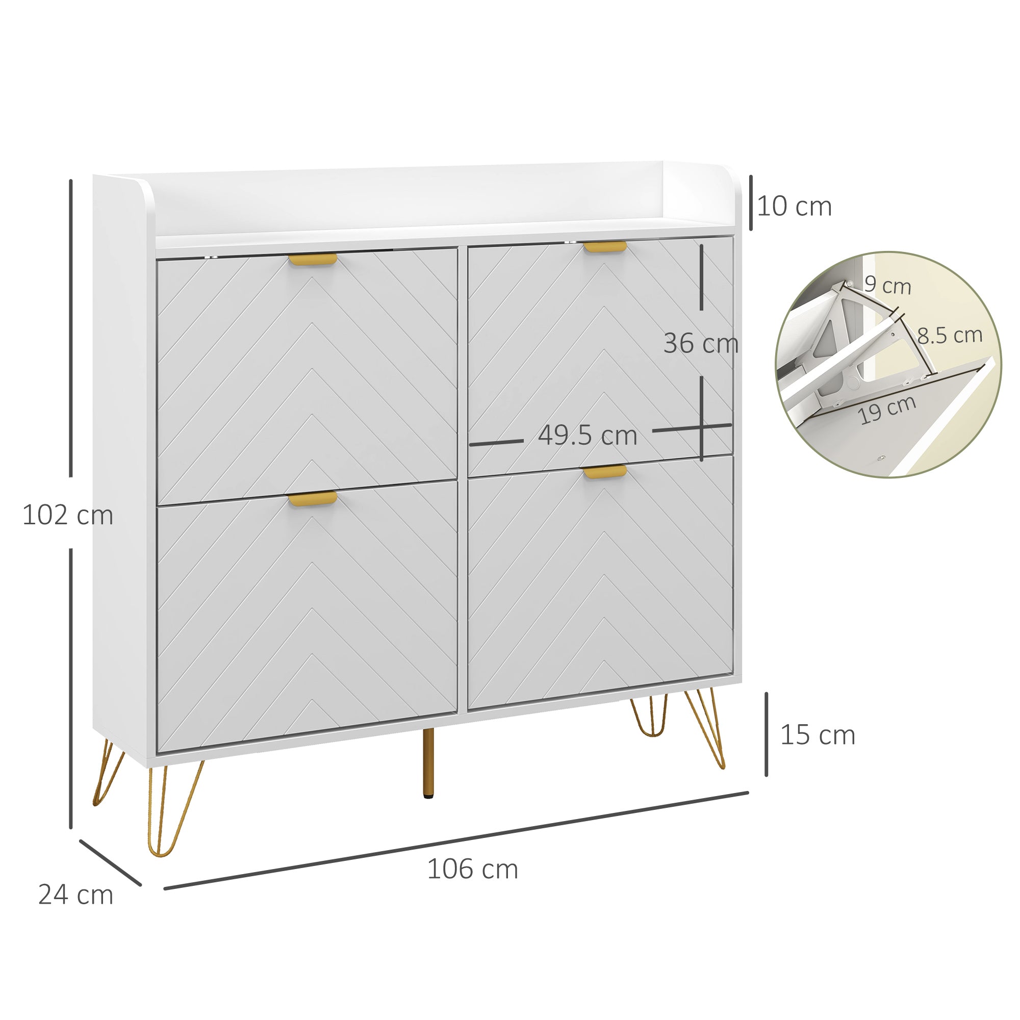 HOMCOM Narrow Shoe Storage Cabinet, Slim Shoe Cupboard with 4 Flip Drawers, Adjustable Shelf, Shoe Rack for 16 Pairs of Shoes