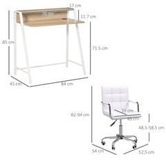 HOMCOM Home Office Chair and Computer Desk Set, Faux Leather Desk Chair with Swivel Wheels, Study Desk with Storage Shelf, White