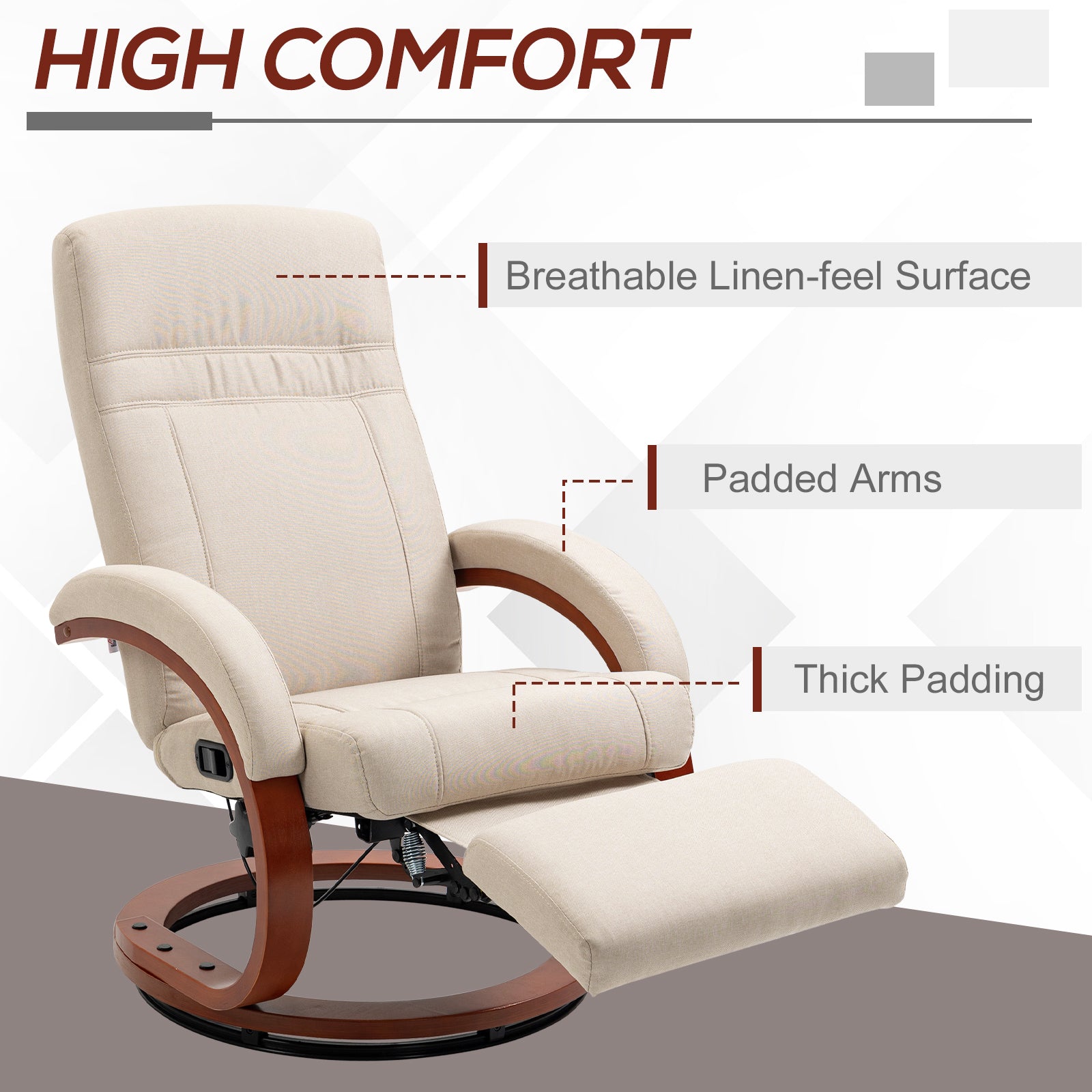 HOMCOM 135√Ç¬∞ Manual Reclining Swivel Chair, with Footrest - Beige
