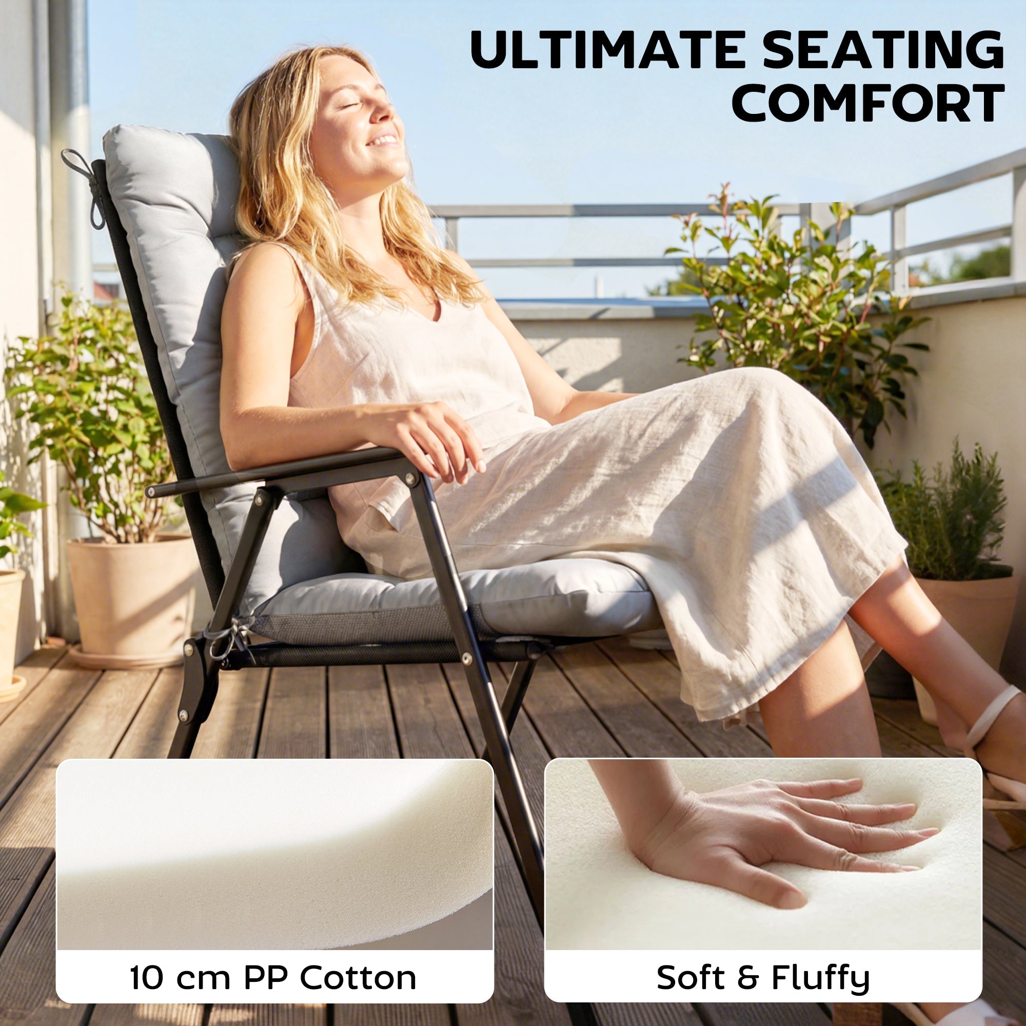 Outsunny Patio Chair Cushions Set of 4, Waterproof Non-Slip Lounge Chair Cushions, 112x53cm, Light Grey