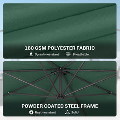 Outsunny 3 m Overhanging Cantilever Parasol, with Cross Base - Dark Green