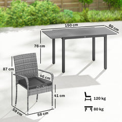 Outsunny 7 Piece Rattan Garden Furniture Set, 6 Seater Garden Table and 6 Stackable Chairs with Extendable Acacia Wood Tabletop