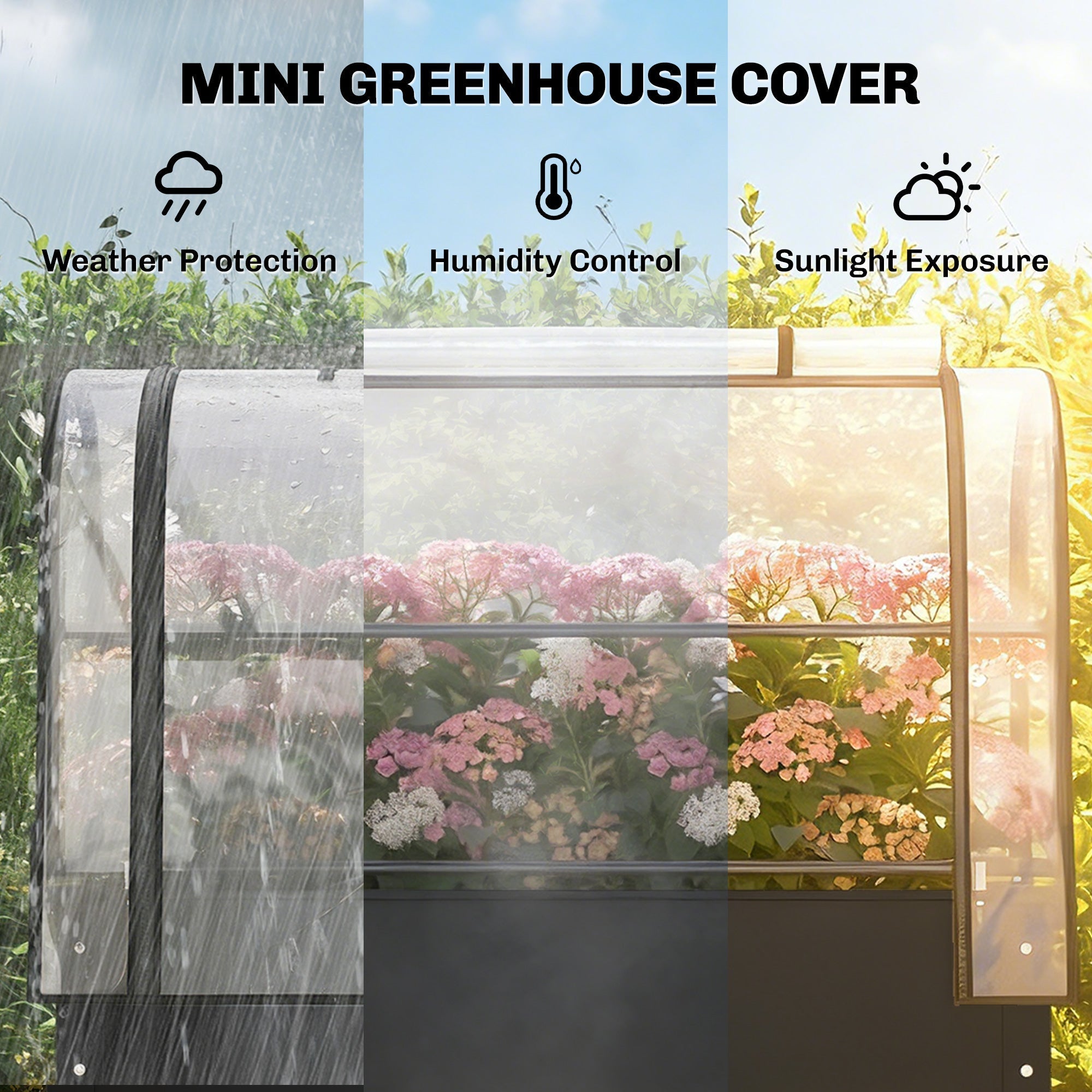 Outsunny Raised Planter with Flip-Up Greenhouse Cover, Metal Raised Garden Bed on Legs with Drainage Hole, Black