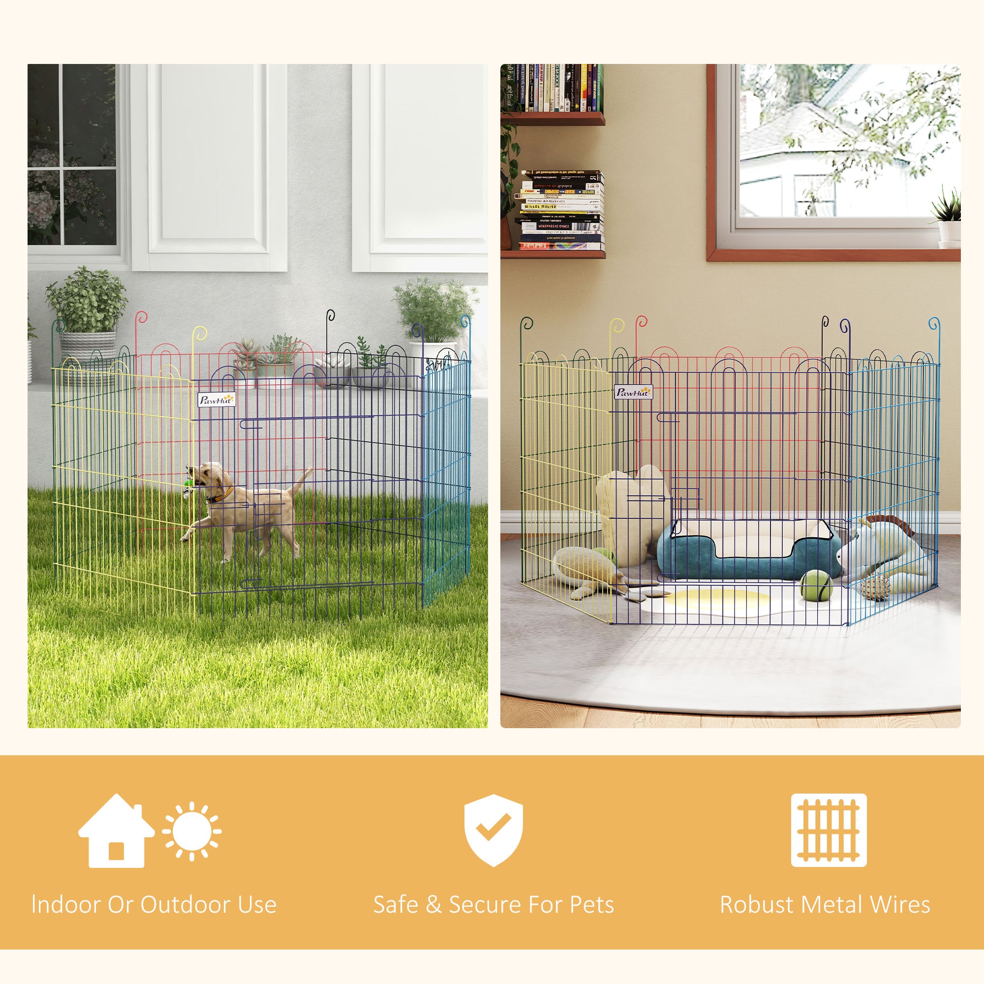 PawHut Pet Playpen Crate, with Six Panels, Door, for Indoors and Outdoors