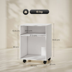 HOMCOM 2-Tier Printer Stand with Storage, Under Desk Printer Cart on Wheels, White
