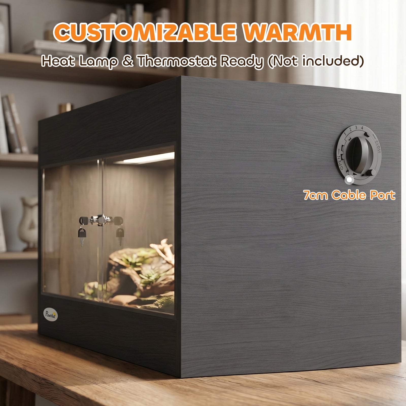 PawHut Reptile Terrarium, Reptile Vivarium with Glass Doors, Secure Lock, Top Ventilation for Snake, Gecko, 60x45x45cm, Black