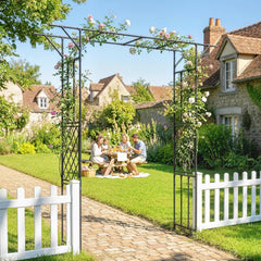 Outsunny Garden Arch, PE-Coated Steel Arbour Trellis for Climbing Plants, Rose Arch, 180 x 40 x 215 cm, Black