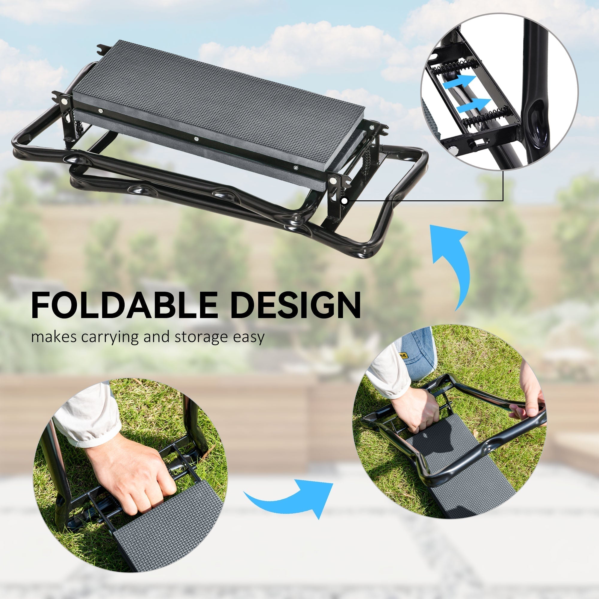 Outsunny Steel Frame Padded Garden Kneeler, with Tool Bag - Grey