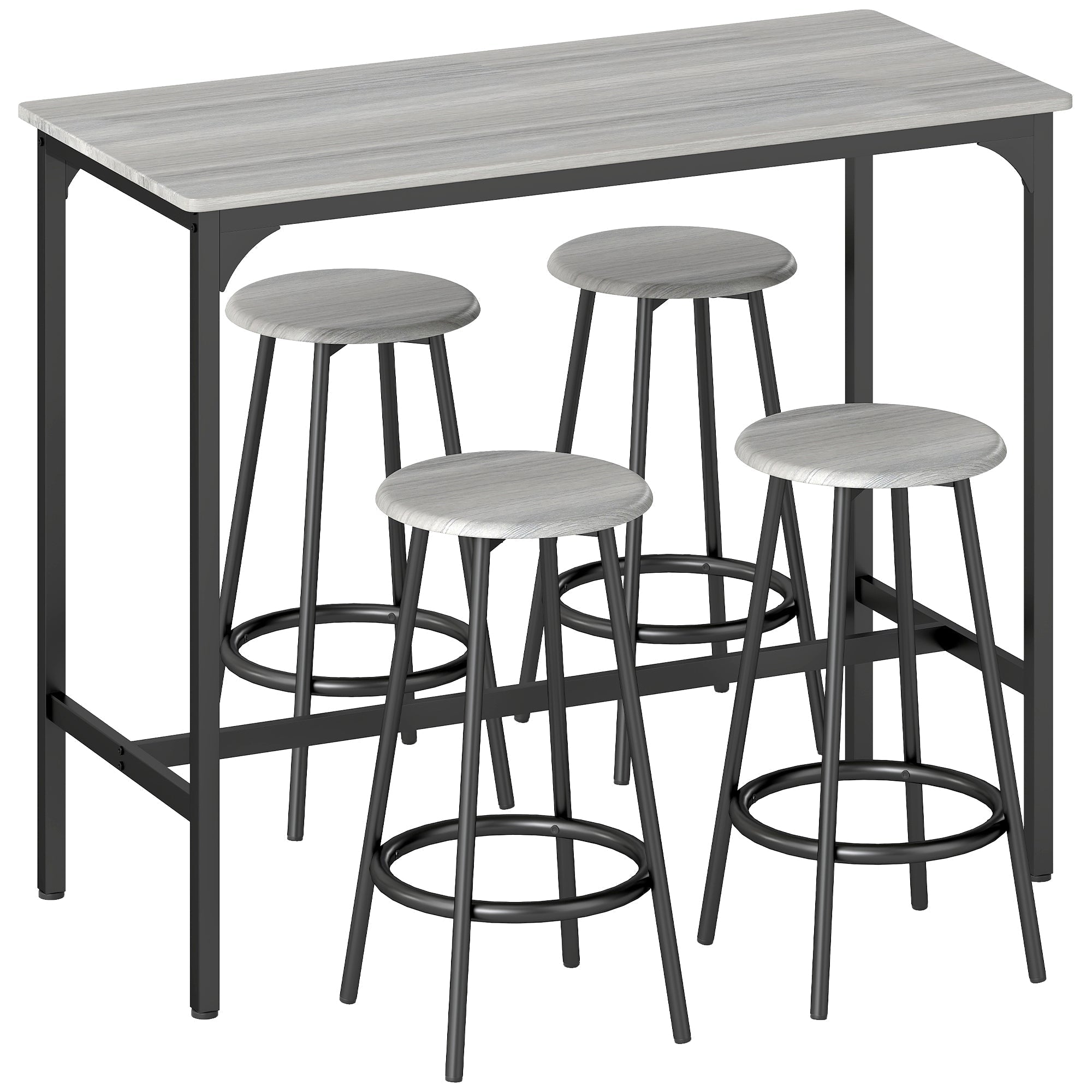 HOMCOM Five-Piece Industrial-Style Bar Table Set - Grey/Black