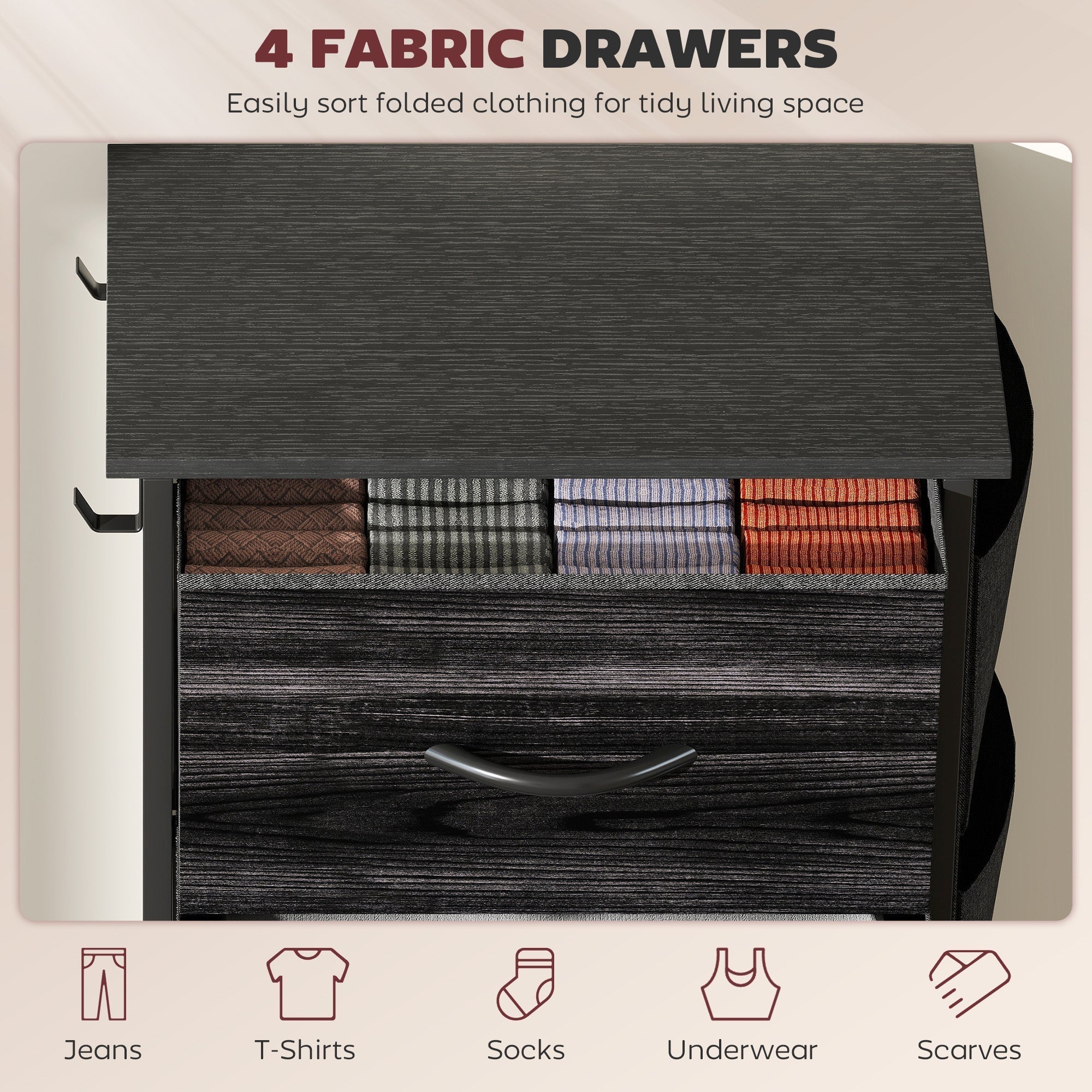 HOMCOM Chest of Four Fabric Drawers - Black