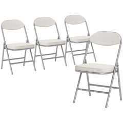 HOMCOM Set of Four Folding Corduroy Seat Chairs - Off-White