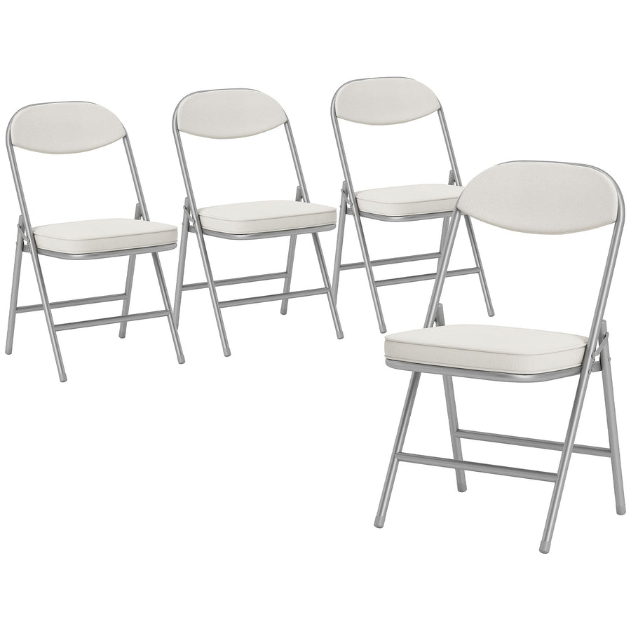 HOMCOM Set of Four Folding Corduroy Seat Chairs - Off-White