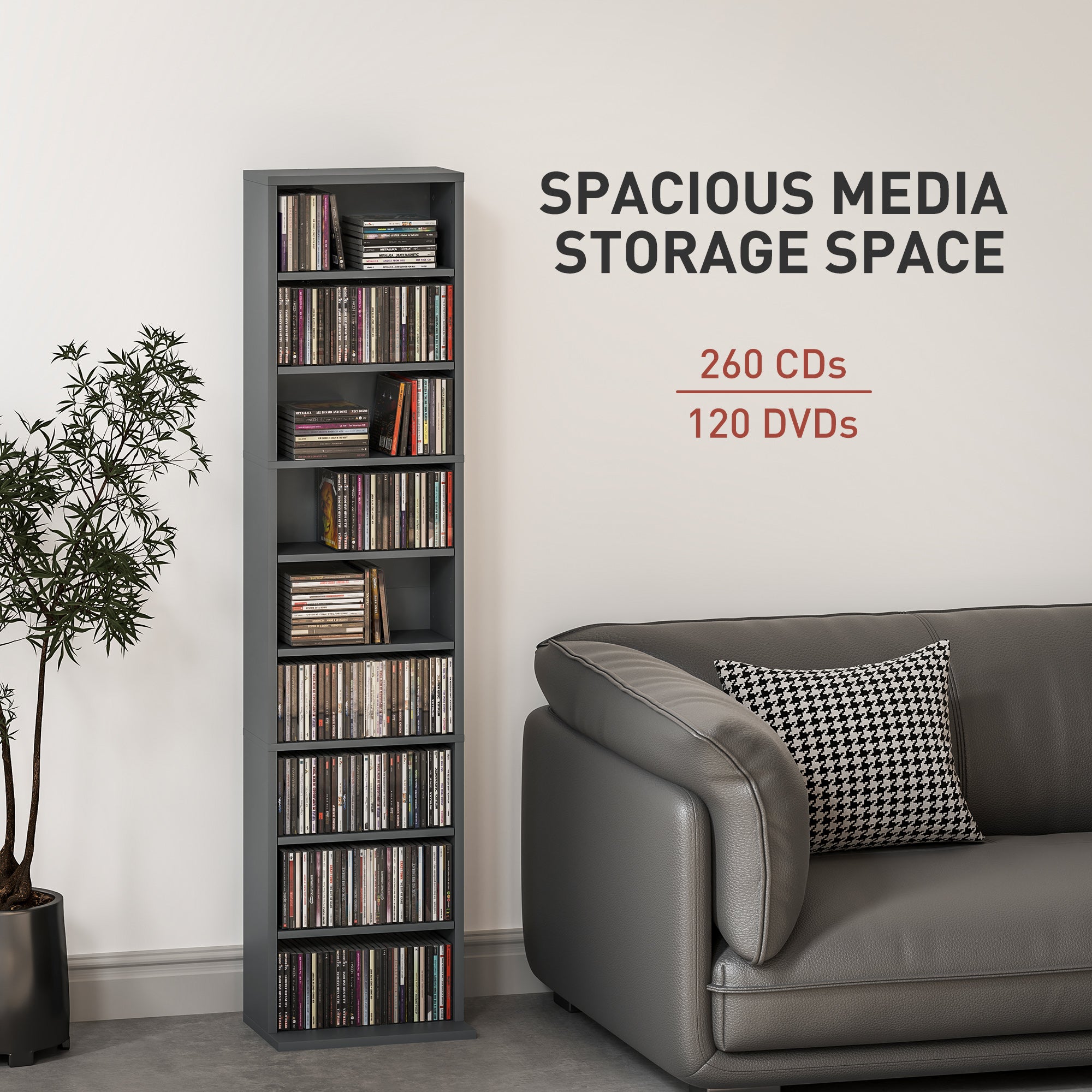 HOMCOM 260 Narrow CD Storage Unit - Grey