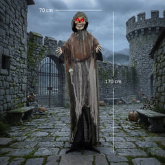 HOMCOM 170cm Animated Grim Reaper, Life-Size Halloween Animatronic with Moving Hands/Head, Glowing Eyes, Creepy Sound