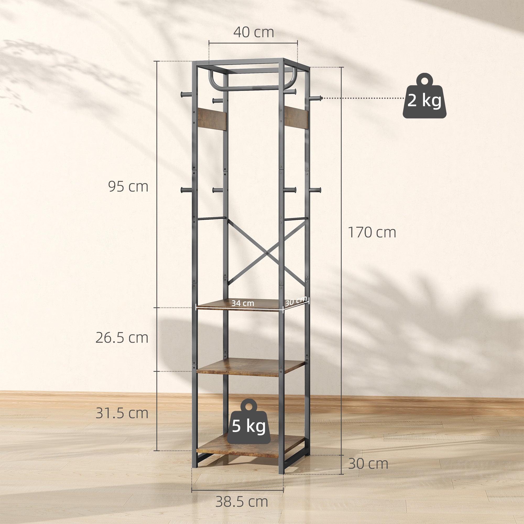 HOMCOM Multi-Storage Clothes Rack - Brown/Black