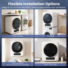 3KG Portable Clothes Dryer with 8 Drying Modes and Stainless Steel Drum for Apartment-White