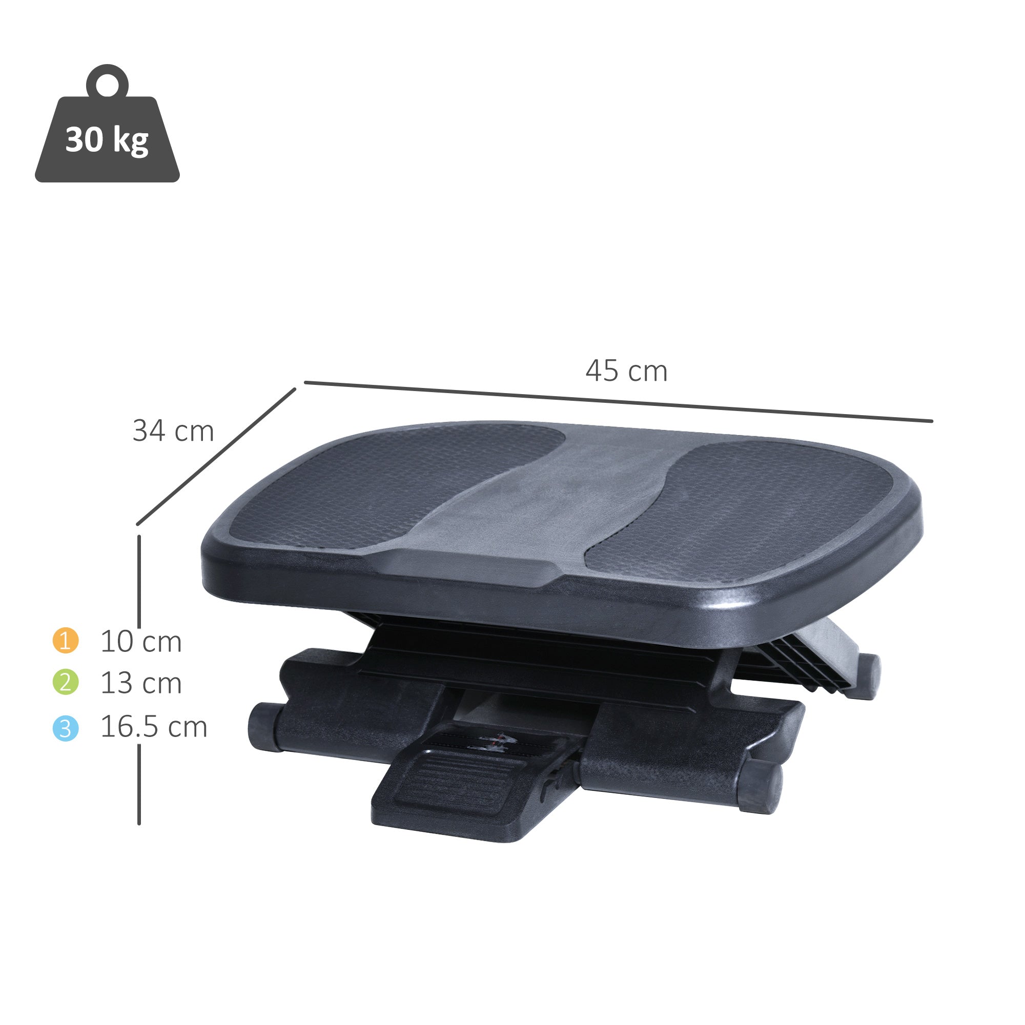 HOMCOM 0-30 Three-Height Under-Desk Support Footrest - Black