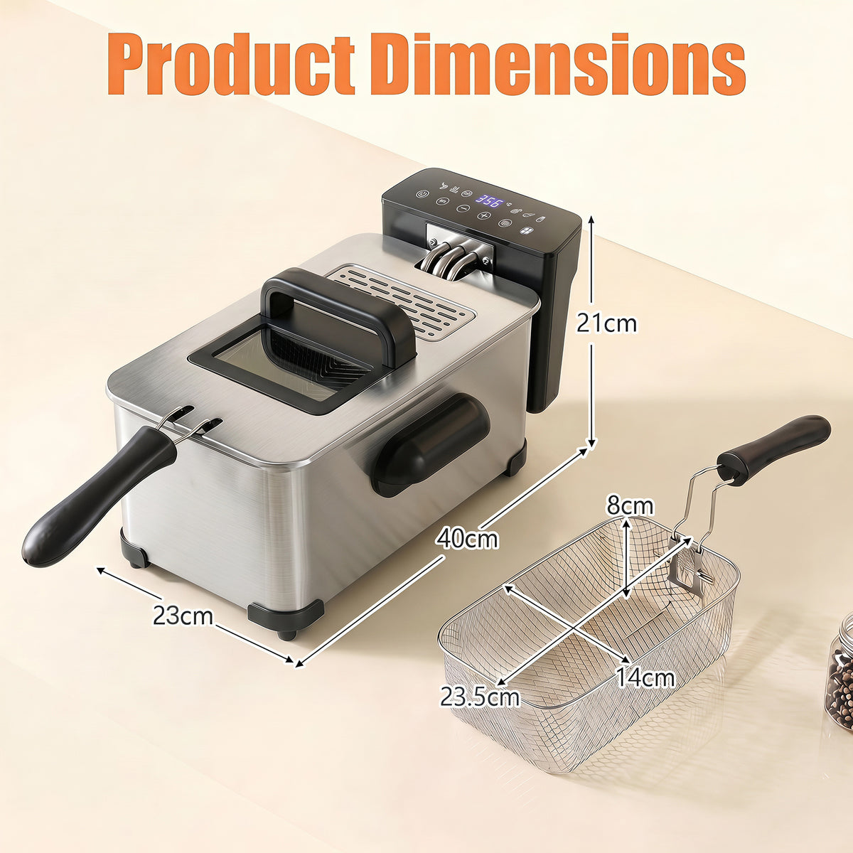 3L Electric Deep Fryer with LED Touch Screen and Viewing Window for Kitchen-Silver