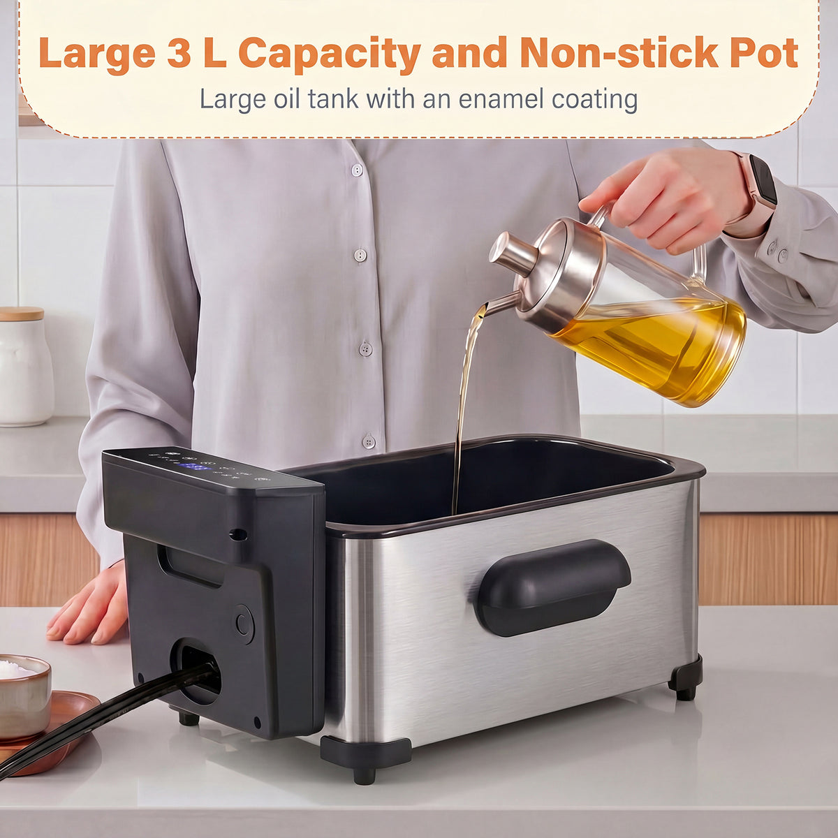 3L Electric Deep Fryer with LED Touch Screen and Viewing Window for Kitchen-Silver