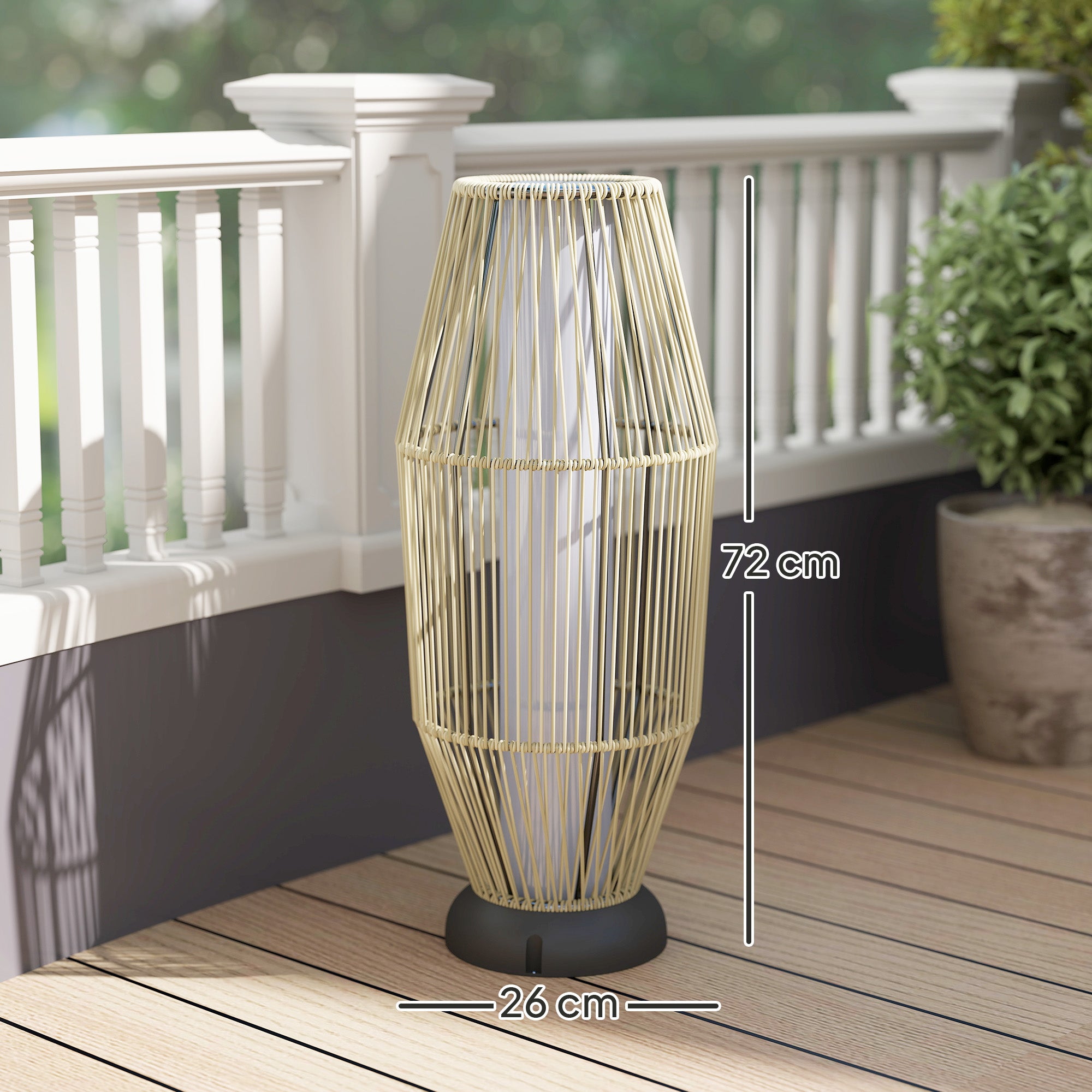 Outsunny Garden Rattan Lamp, 72 cm Tall Solar Rattan Floor Lamp, Solar Garden Light with Auto On/Off LED, IP44 for Outdoor, Porch, Pathway, Terrace, Grey