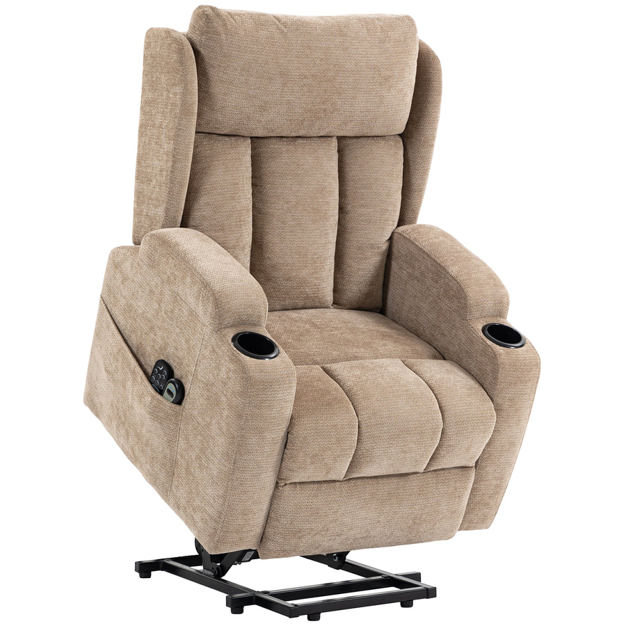 HOMCOM Power Lift Recliner Chair with Vibration Massage and Heat, Chenille Riser and Recliner Armchair for Elderly, Brown