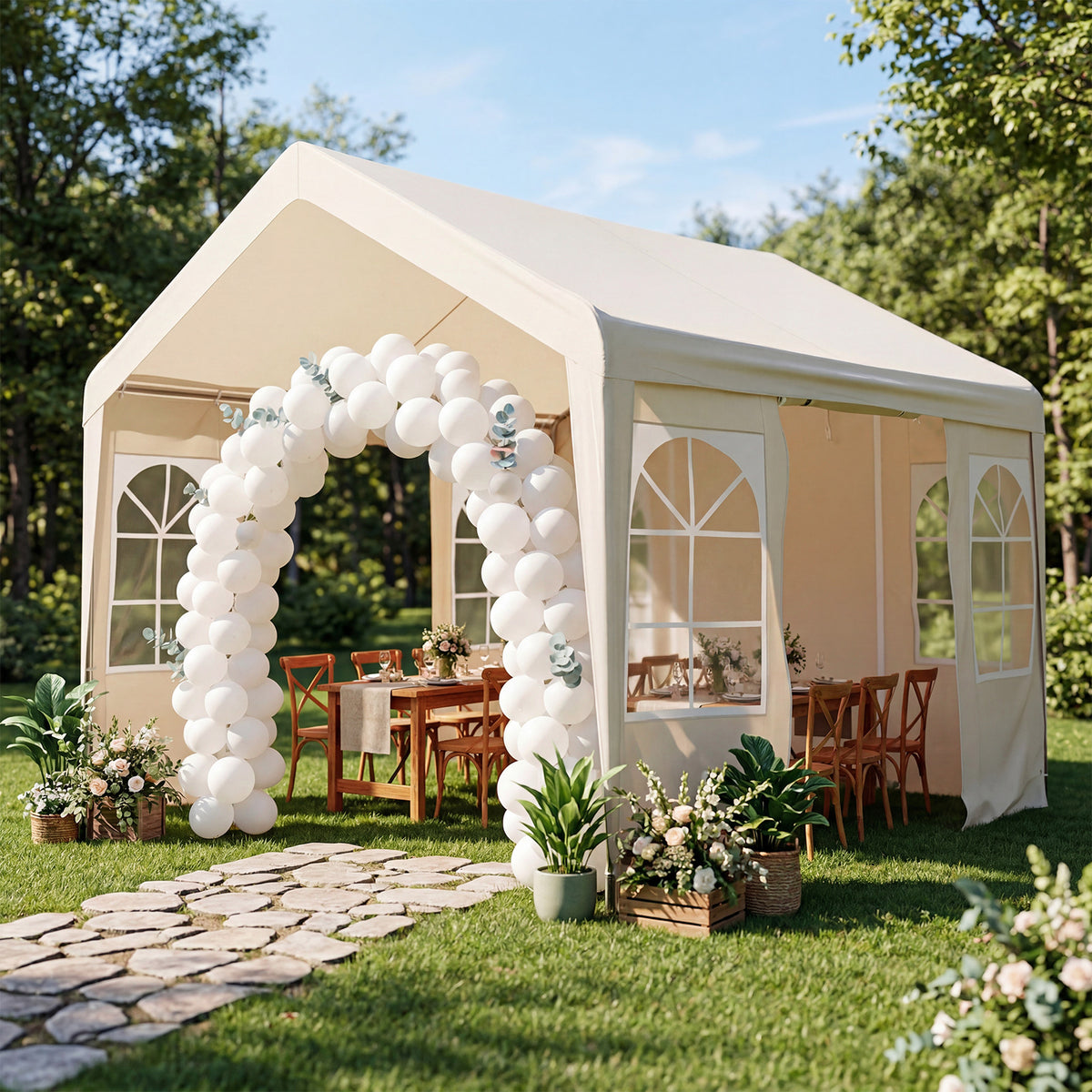 3M x 3M Outdoor Heavy-duty Canopy Tent with 4 Removable Sidewalls and Windows-Beige