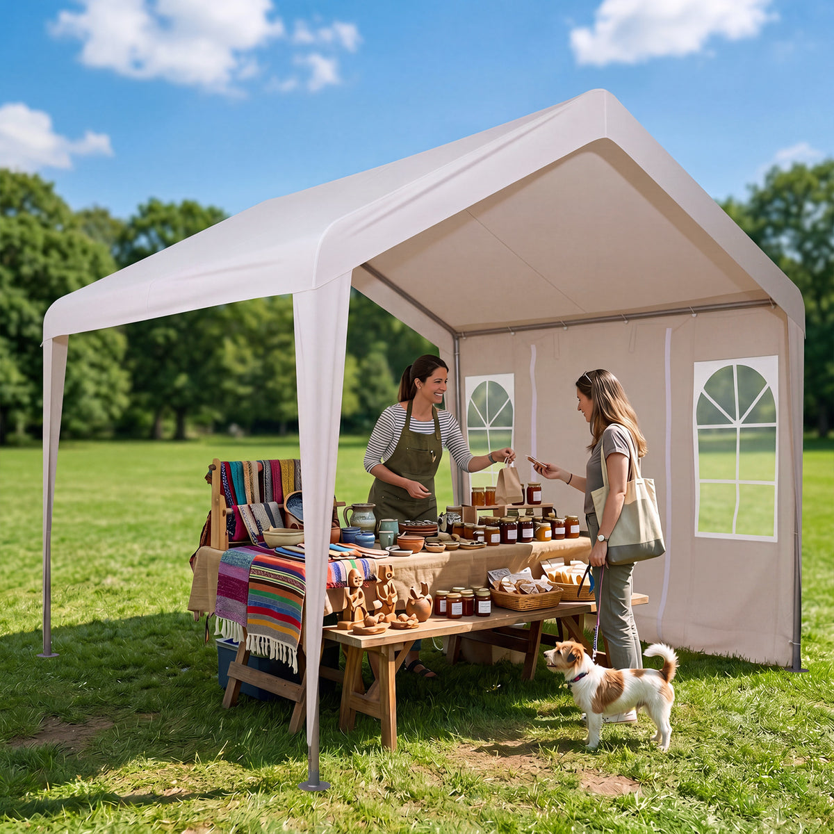 3M x 3M Outdoor Heavy-duty Canopy Tent with 4 Removable Sidewalls and Windows-Beige