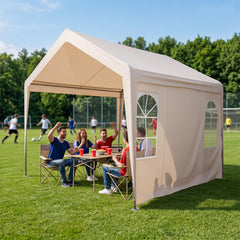 3M x 3M Outdoor Heavy-duty Canopy Tent with 4 Removable Sidewalls and Windows-Beige