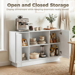 HOMCOM Sideboard Buffet Cabinet, 133 cm Storage Cabinet with 2 Open Shelves, 2 Cupboards and Soft Close Doors, White