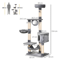 PawHut Cat Tree for Indoor Cats Condo Tower Multi-level Height 150CM Kittens Activity Stand House with Toys & Various Scratching Posts