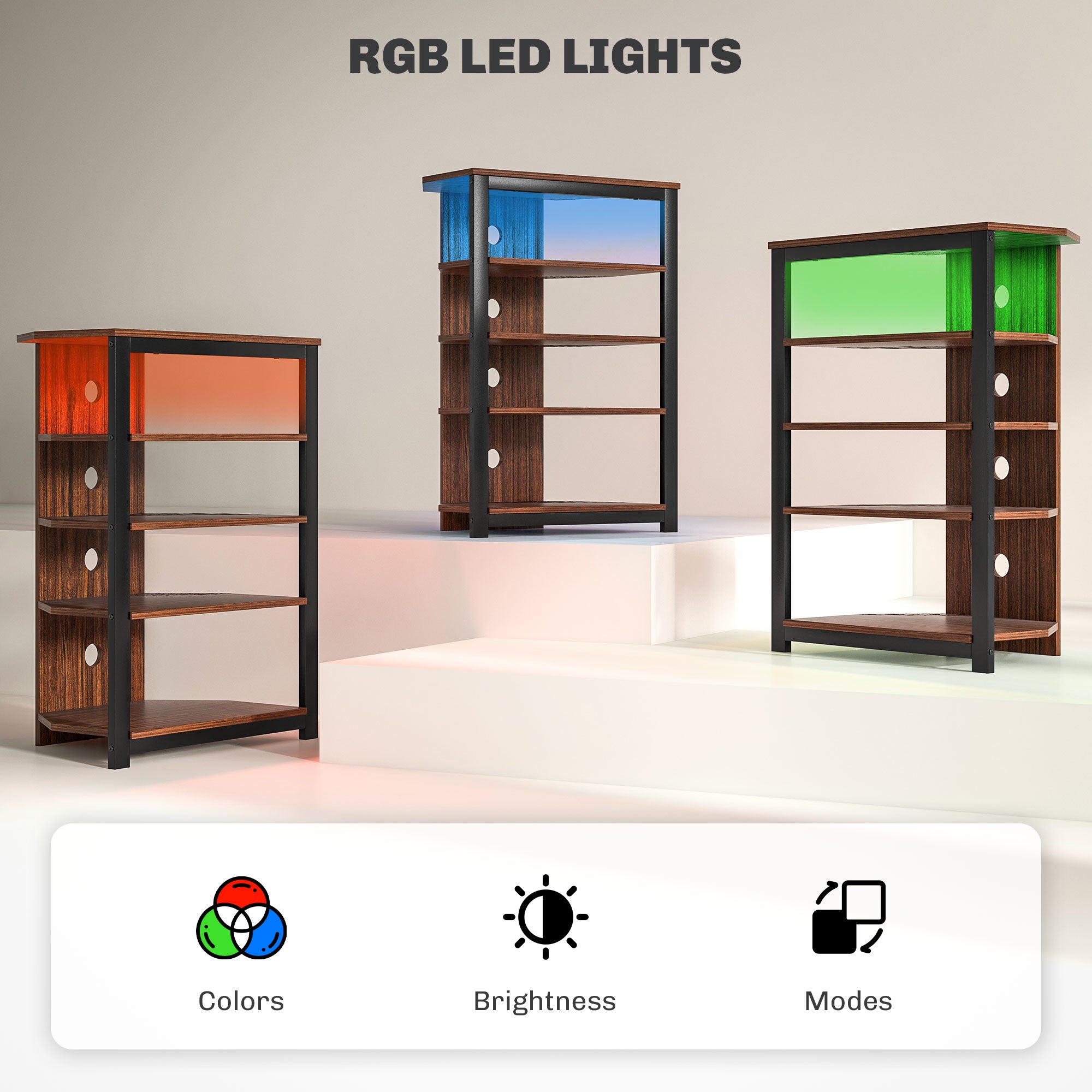 HOMCOM 4-Tier Corner TV Stand with Storage, LED Lights, Cable Management, Small TV Unit Entertainment Centre for TVs up to 29", for Living Room, Bedroom