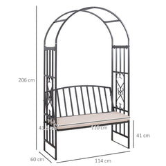 Outsunny Metal Frame Bench W/Arch, 114Lx60Wx206H cm-Grey