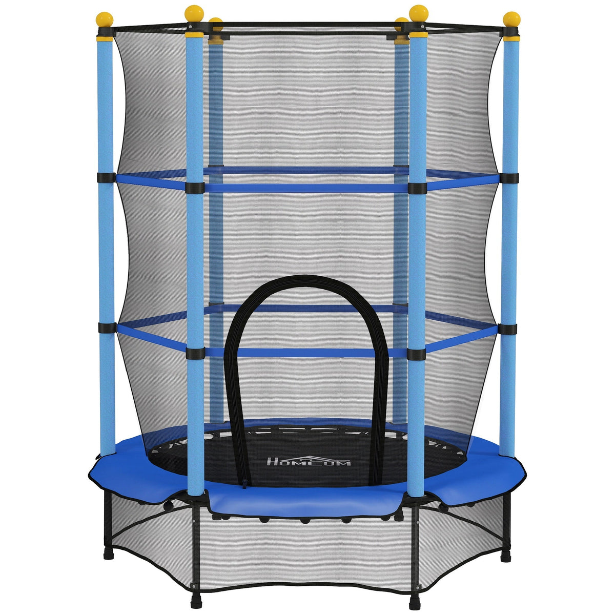 HOMCOM 4.6FT/55" Kids Trampoline with Safety Enclosure, Outdoor Indoor Use, for Ages 3-10 Years, Blue