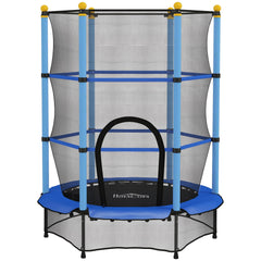 HOMCOM 4.6FT/55" Kids Trampoline with Safety Enclosure, Outdoor Indoor Use, for Ages 3-10 Years, Blue