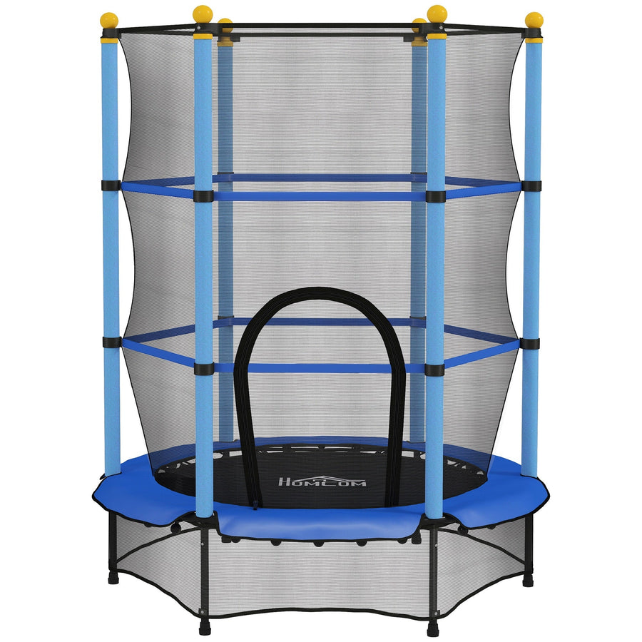 HOMCOM 4.6FT/55" Kids Trampoline with Safety Enclosure, Outdoor Indoor Use, for Ages 3-10 Years, Blue