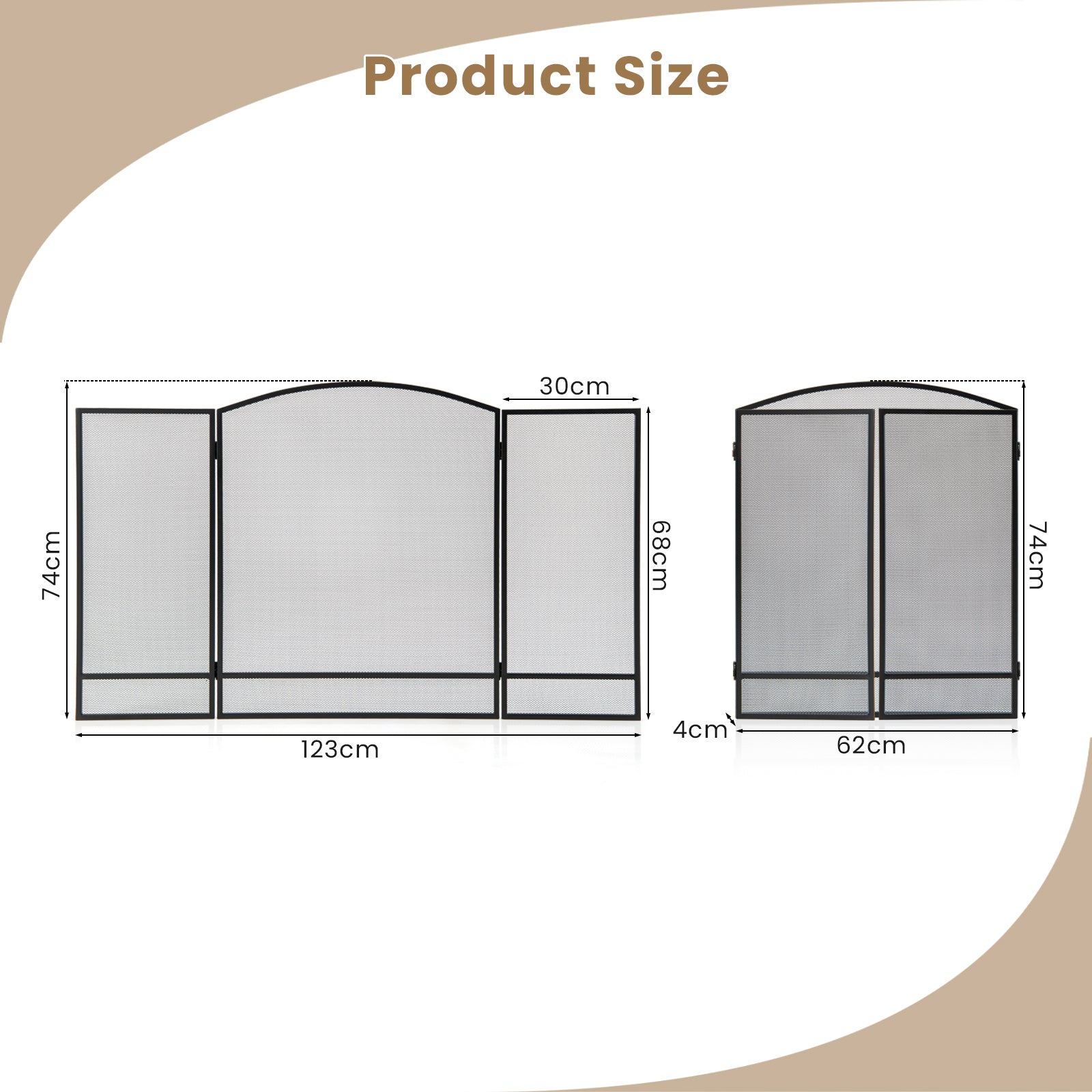 3-Panel Folding Fire Guard Fireplace Screen Fence-Black