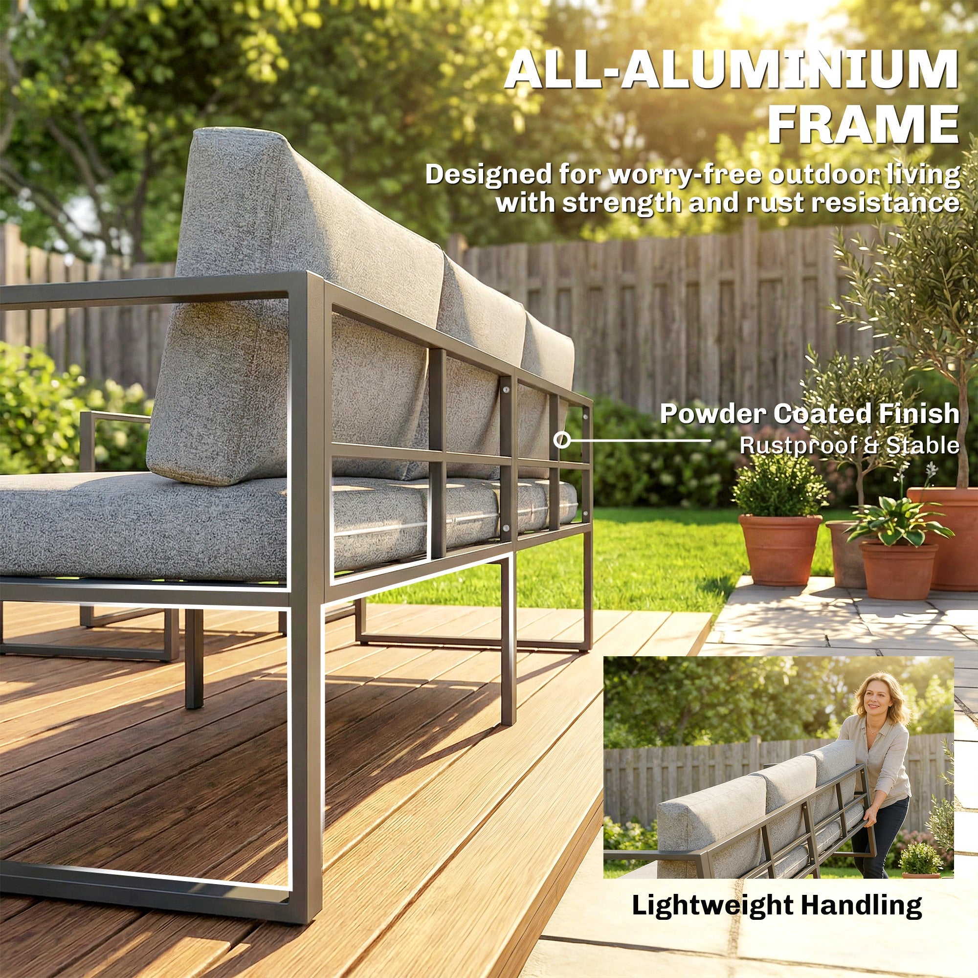 Outsunny 4 Piece Outdoor Garden Furniture Set, Patio Furniture with 3-Seater Sofa, Armchairs and Coffee Table