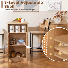 3-Piece Bar Table and Chairs Set Counter Height with PE Rattan Cabinet-Natural