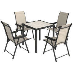 Outsunny 5 Pieces Outdoor Dining Set, Garden Dining Set for 4 with Square Table and Folding Chairs, Brown