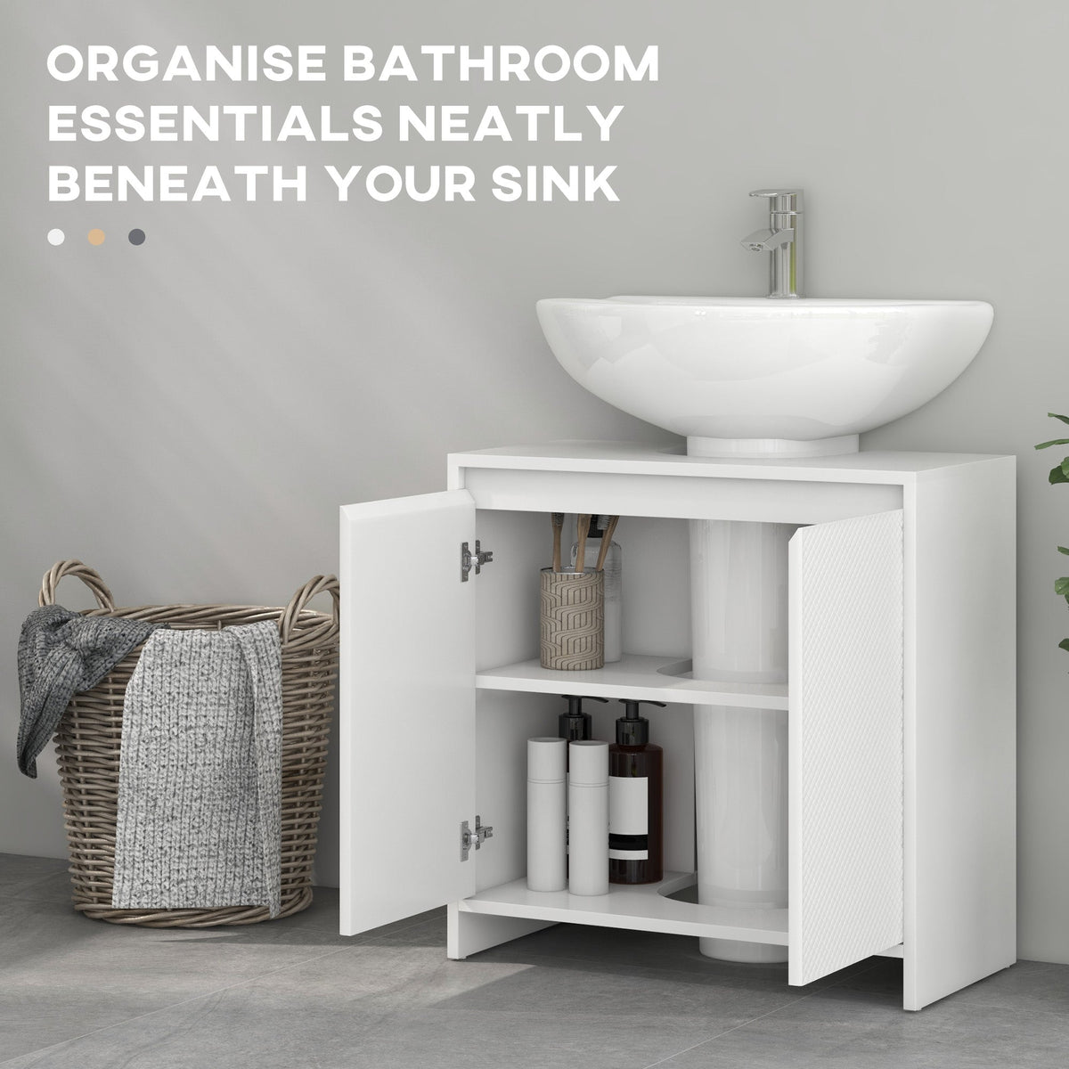 HOMCOM Under Sink Bathroom Cabinet, Freestanding Under Sink Cabinet with 2 Doors and Shelf for Basin without or with