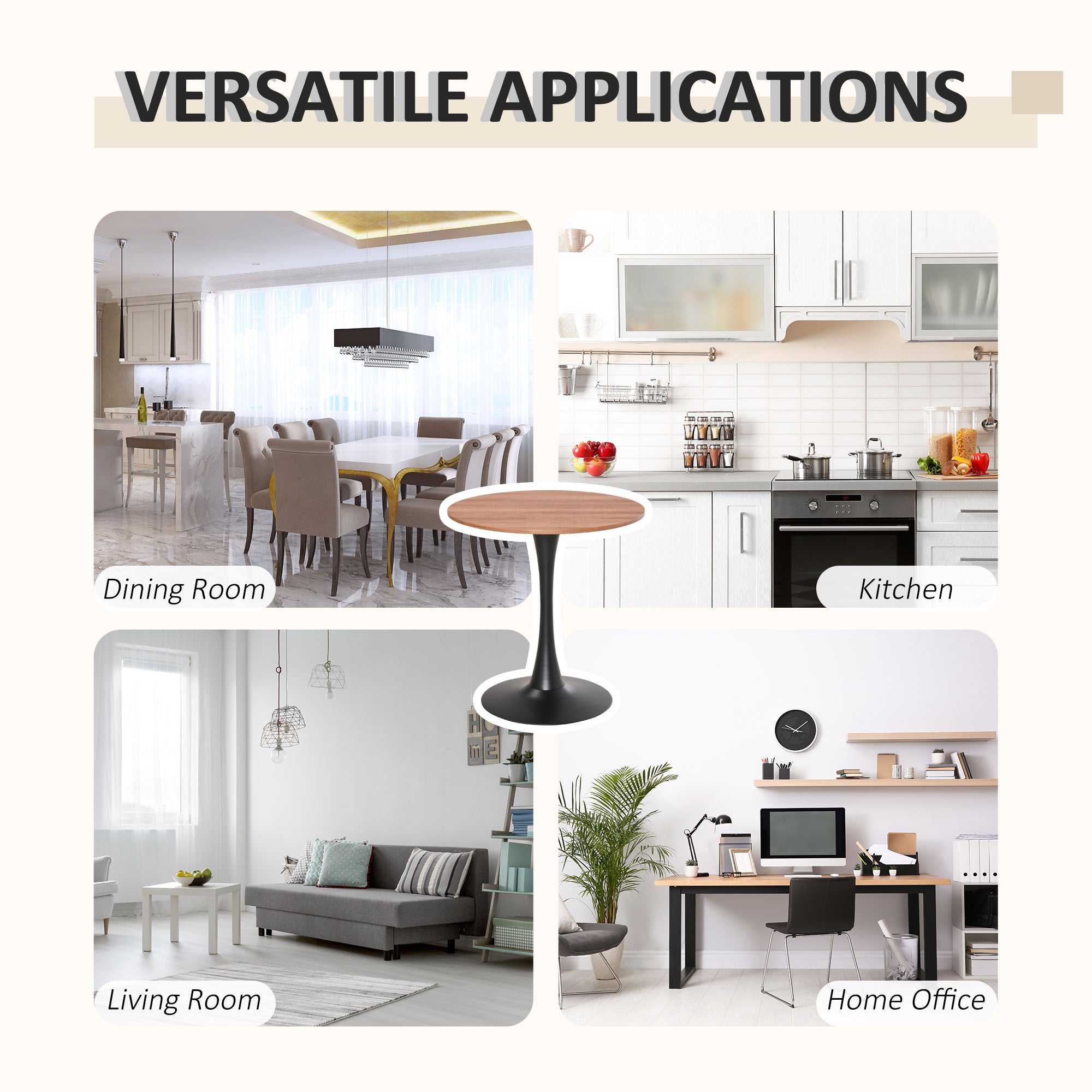 HOMCOM Modern Round Dining Table Leisure Coffee Bistro Table with Metal Base for Kitchen & Dining Room Brown