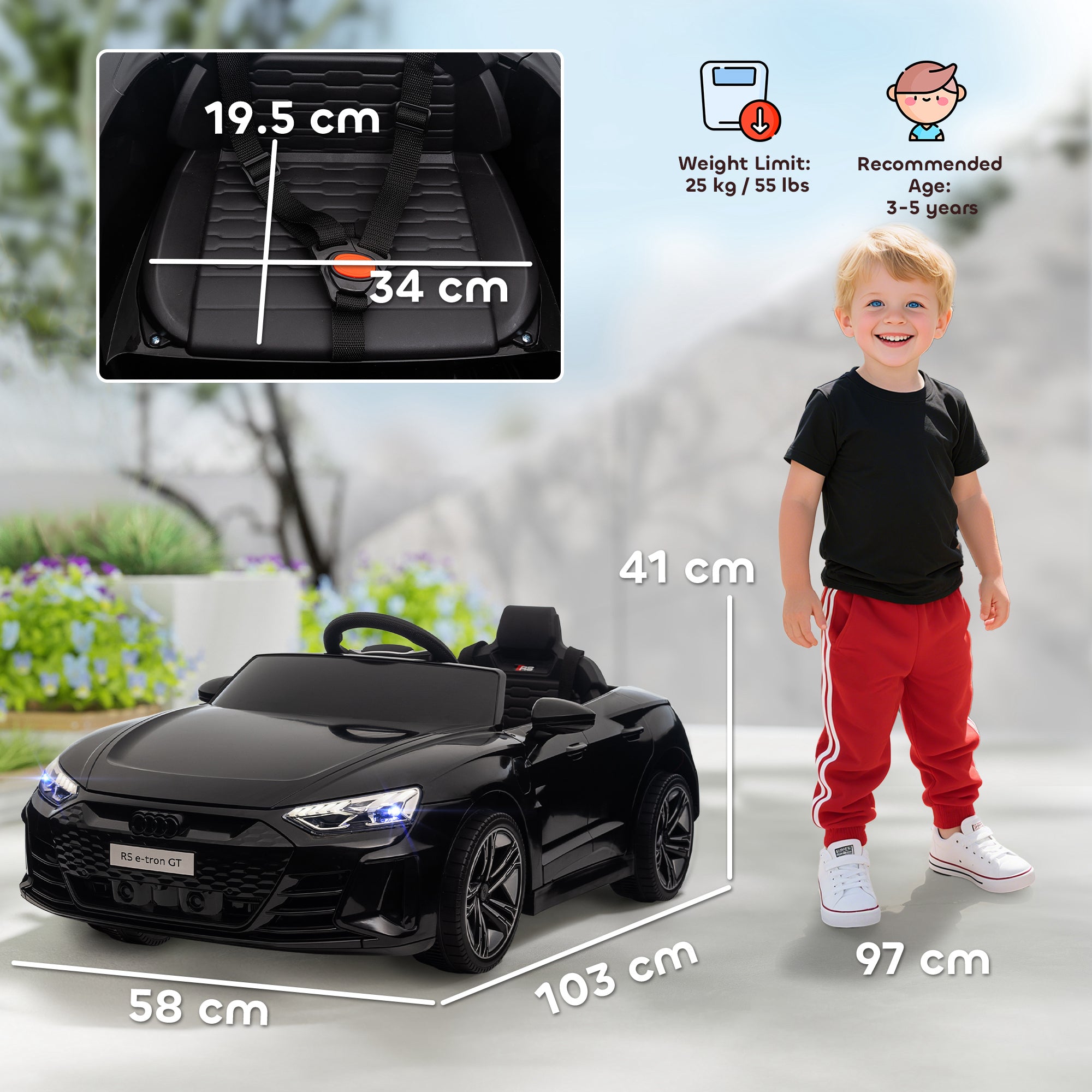 HOMCOM Audi Licensed 12V Kids Electric Ride-On, with Remote Control, Suspension System, Lights, Music, Motor - Black