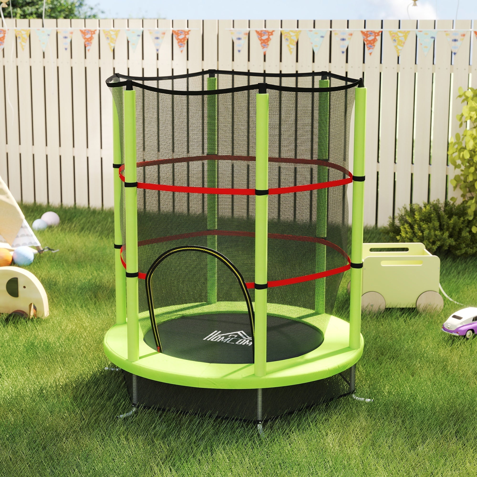 HOMCOM Kids Trampoline, with Enclosure Net, Steel Frame, for Ages 3-6 Years - Green