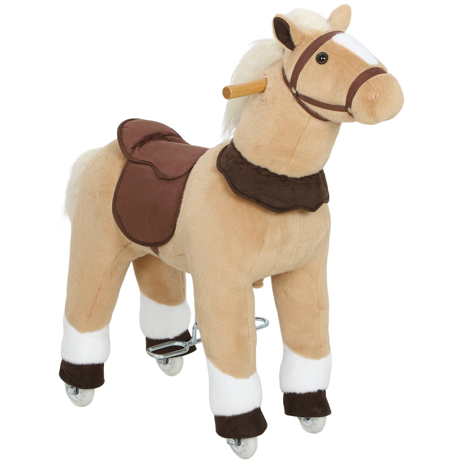 AIYAPLAY Rocking Horse, Plush Ride On Horse with Rolling Wheels & Saddle, Ride On Pony Toy for Kids 3-5 Years, Up to 25kg, Brown