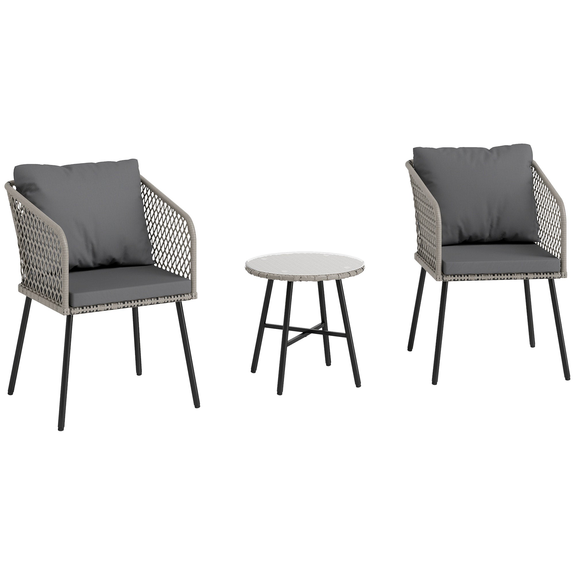 Outsunny Three-Piece Cut-Out Rattan Chair and Table Set - Grey