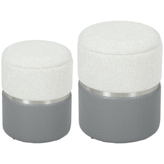 HOMCOM Nesting Round Ottoman with Storage Set of 2 - Cream/Grey