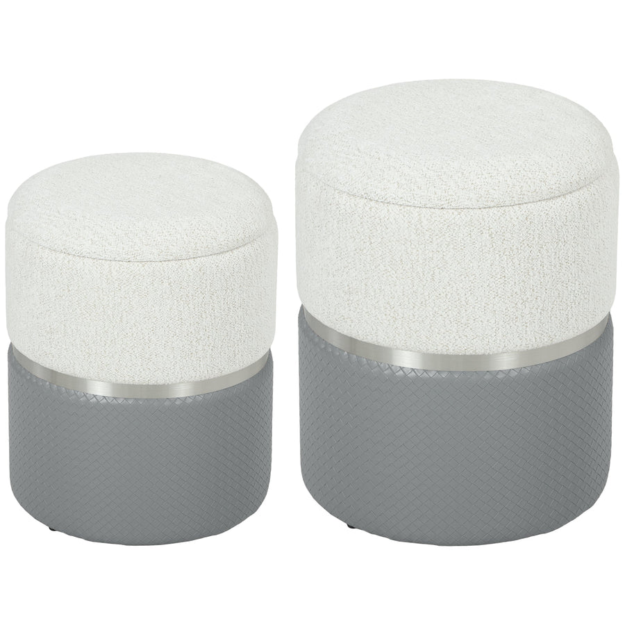 HOMCOM Nesting Round Ottoman with Storage Set of 2 - Cream/Grey
